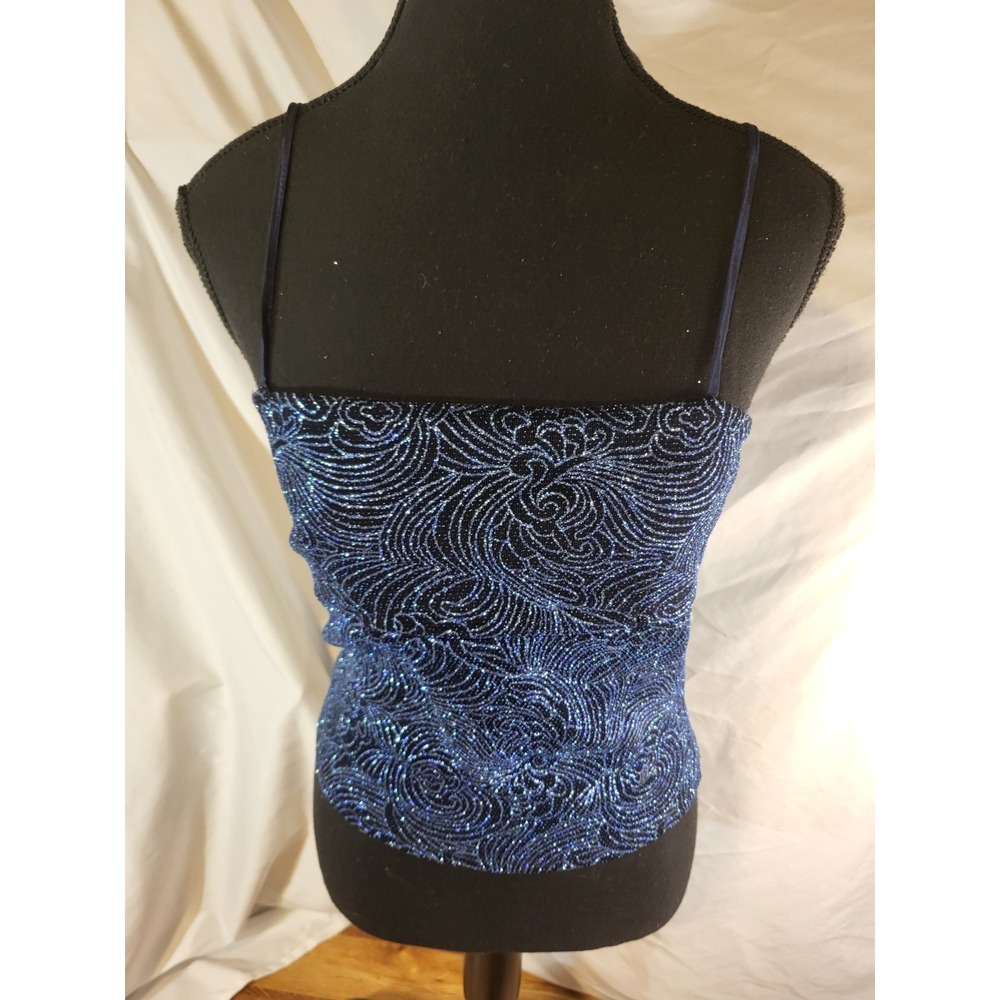 Vintage Y2K Blue Glitter Size Large Sleeveless Top Whimsigoth